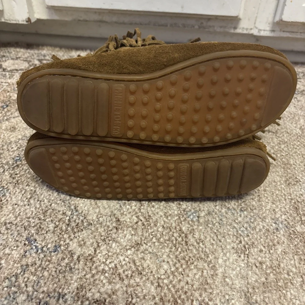 Minnetonka Boots Kids Size 4 Brown Suede‎ 3-Layer Fringe Western Zip Moccasin